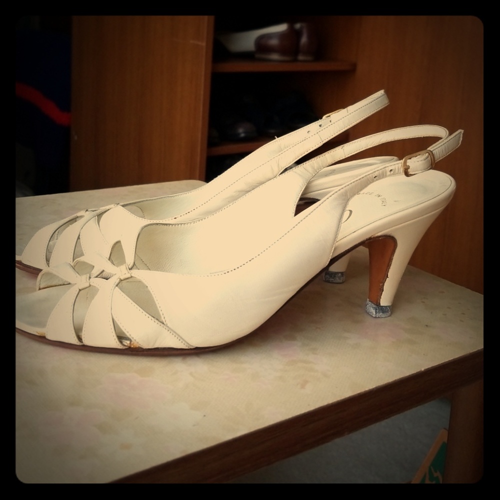 White Leather Jarolini Slingbacks